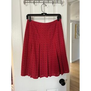 Tahari Red‎ Cotton Eyelet Skirt Women's Size 6 Floral A-Line Pleated